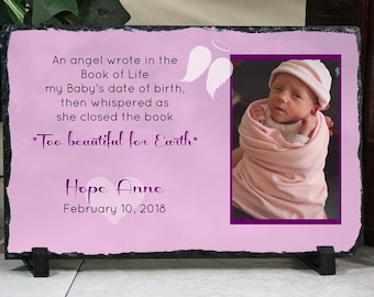 Child Loss Infant Loss Memorial, Custom Baby Memorial, Personalized Baby Memorial Stone Plaque, Baby Sympathy Gift, Too Beautiful for Earth