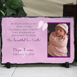 Child Loss Infant Loss Memorial, Custom Baby Memorial, Personalized Baby Memorial Stone Plaque, Baby Sympathy Gift, Too Beautiful for Earth