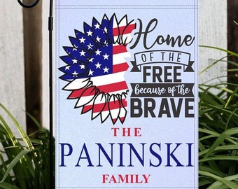 Personalized Land of The Free Flag, Custom Independence Day Flag, Custom Camp Site Flag, Personalized Because of The Brave Garden Flag Flag