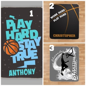 Personalized Basketball Sherpa Blanket, Basketball Blanket with Name, Personalized Basketball Gift, Retro Personalized Basketball Throw