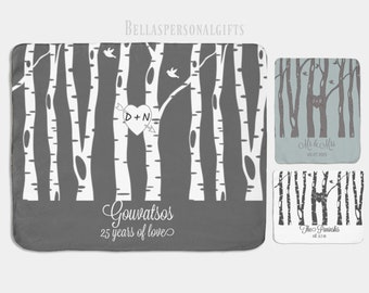 Personalized Trees with Heart Sherpa Blanket, Personalized Couples Blanket, Personalized Wedding, Personalized Rustic Blanket for Couples