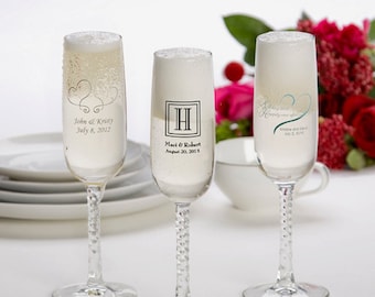 24 Printed Champagne Flutes, Wedding Favors, Set of 24 Personalized Champagne Flutes