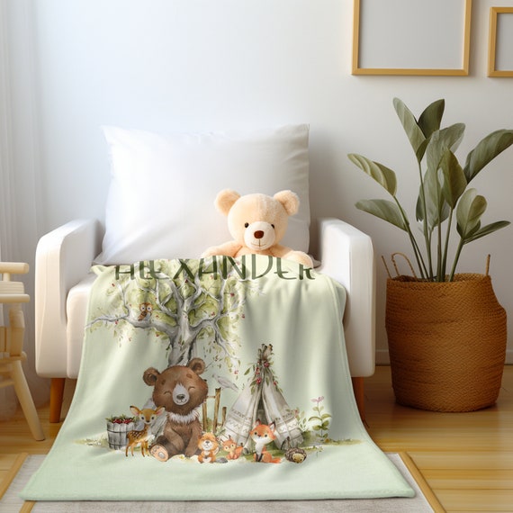 Woodland Blanket, Personalized Baby Boy Blanket, Personalized