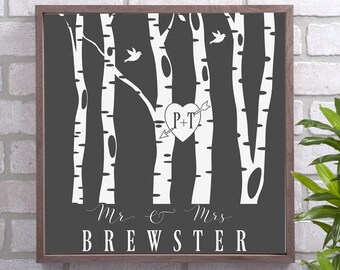 Personalized Birch Trees Pallet, Mr & Mrs Personalized Sign, Trees Personalized Pallet Sign, Personalized Rustic Couple's Wall Art