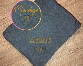 Personalized Basketball Blanket, Embroidered Basketball Blanket, Custom Basketball Number Blanket, Personalized Stadium Blanket