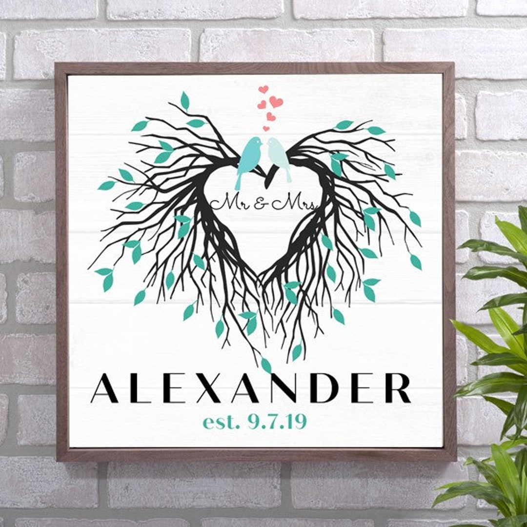 Personalized Love Birds Wall Art, Personalized Wedding Wall Decor