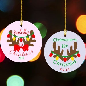 Baby&#39;s First Christmas Ornament, Baby&#39;s Antlers Ornament, Baby Personalized Ornament, Personalized First Christmas, 1st Christmas Ornament
