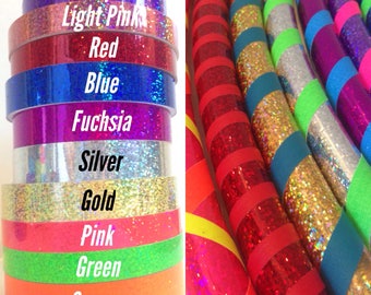 Sparkle HDPE Hula Hoop with Grip Tape [You Choose the Colors!], 5/8 or 3/4, Push Button Collapsable