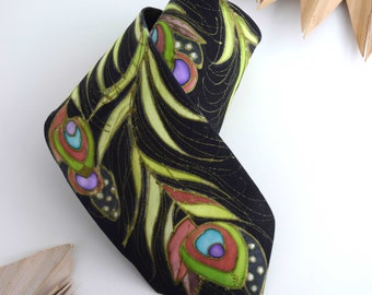 Peacock feathers black necktie , peacock silk necktie