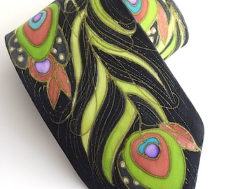 Peacock feathers necktie , groomsman gift tie , peacock tie
