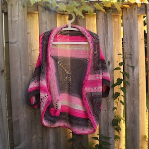Crochet Cocoon Shrug - Pink and Grey - Large Size Shrug