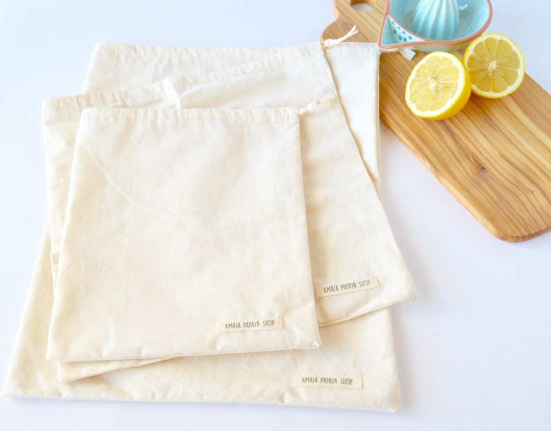 bulk bags reusable bags drawstring pouch grain bags cotton muslin bags farmers market bags Set of 3 reusable produce bags handmade