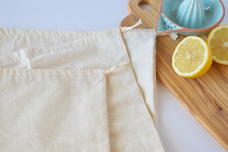 bulk bags reusable bags drawstring pouch grain bags cotton muslin bags farmers market bags Set of 3 reusable produce bags handmade