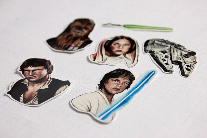 Star Wars episode 4/5/6 themed handmade stickers pack Rebel Alliance collectible, Luke skywalker Han solo Princess Leia Chewbacca Falcon image 3