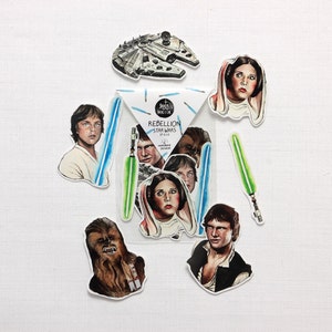 Star Wars episode 4/5/6 themed handmade stickers pack Rebel Alliance collectible, Luke skywalker Han solo Princess Leia Chewbacca Falcon image 2