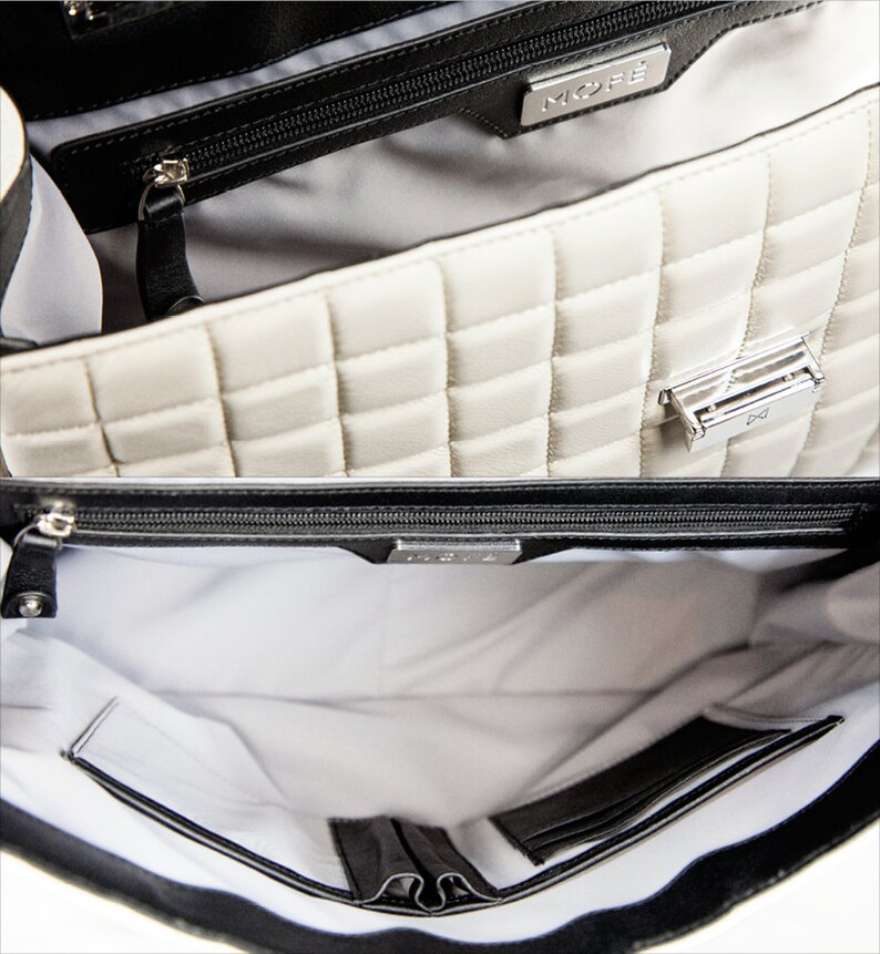 Womens Ladies Leather Work Bag Attache Briefcase W Handquilted Etsy