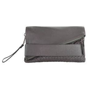 Grey Gray Leather Clutch & Wristlet with Woven Details - great for day or evening clutch bag