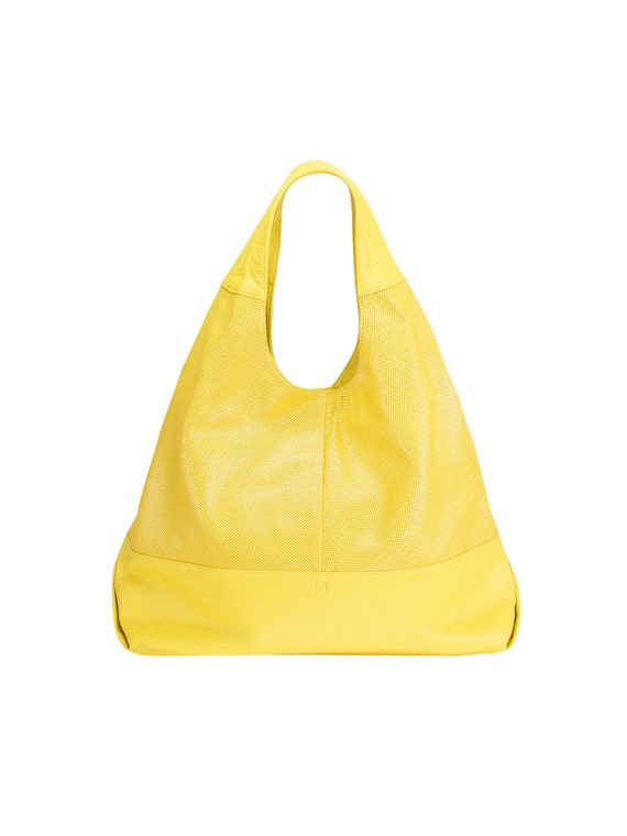 Yellow Large Soft Slouchy Leather Tote Shoulder Handbag Hobo | Etsy