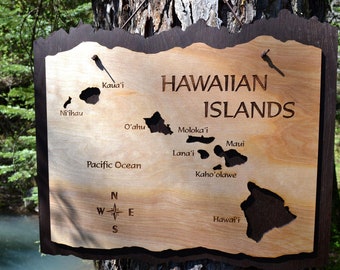 Hawaiian Islands Wood Map