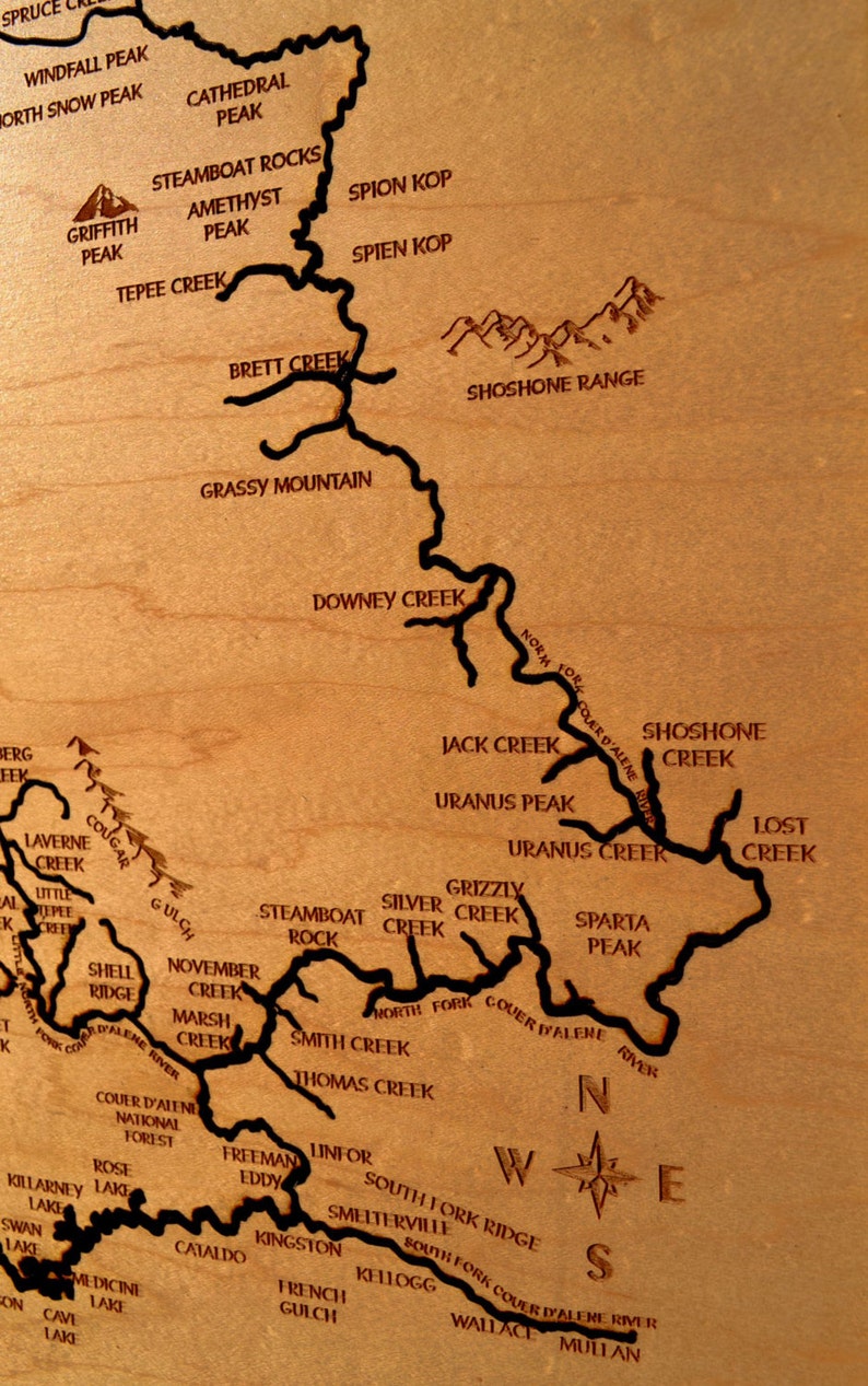 Coeur d'Alene River Wood Map Etsy