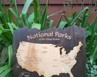 National Parks of the US Wood Map