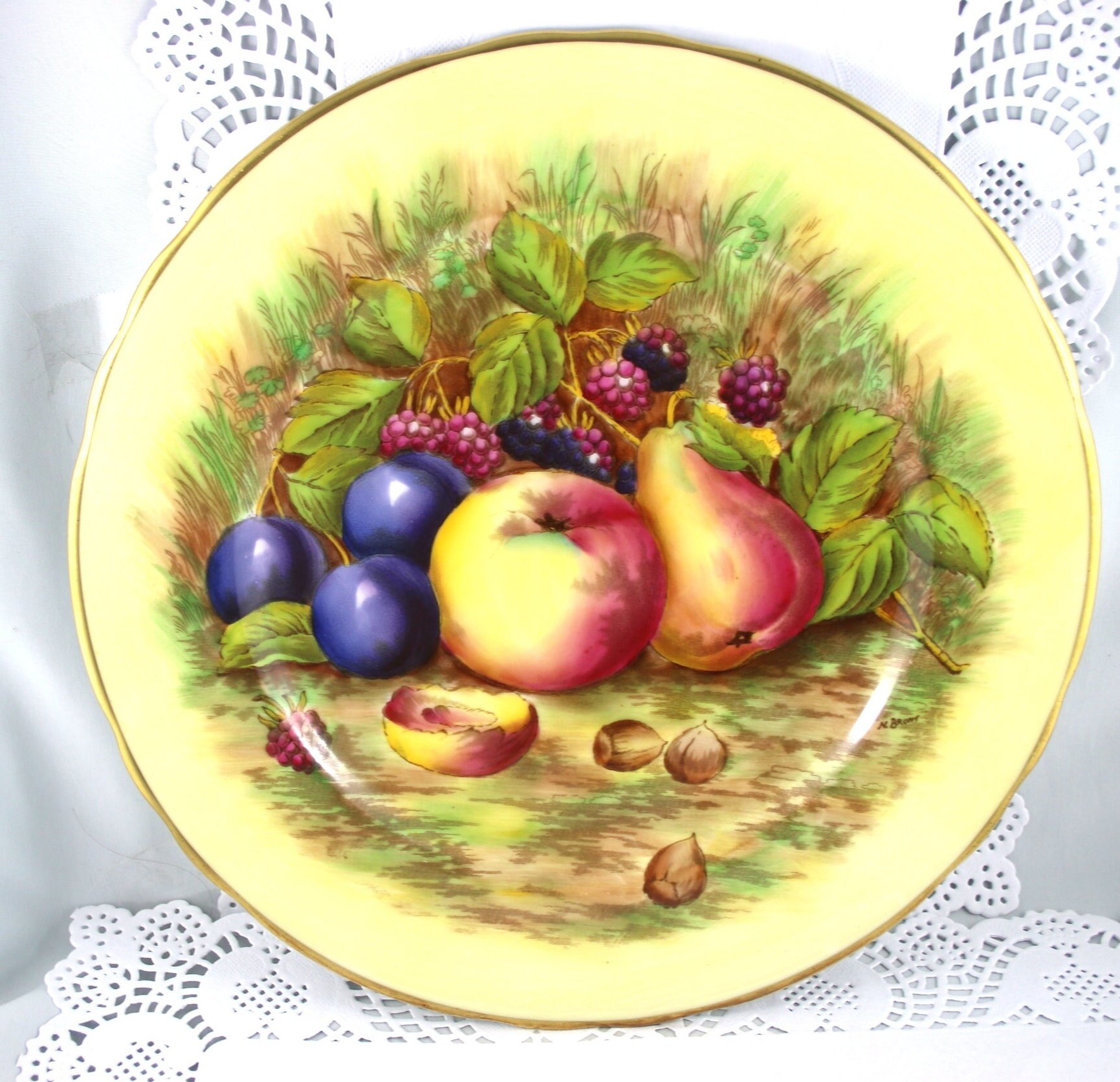 Aynsley, Fruit Orchard Signed Large Plate, Bone English China Made