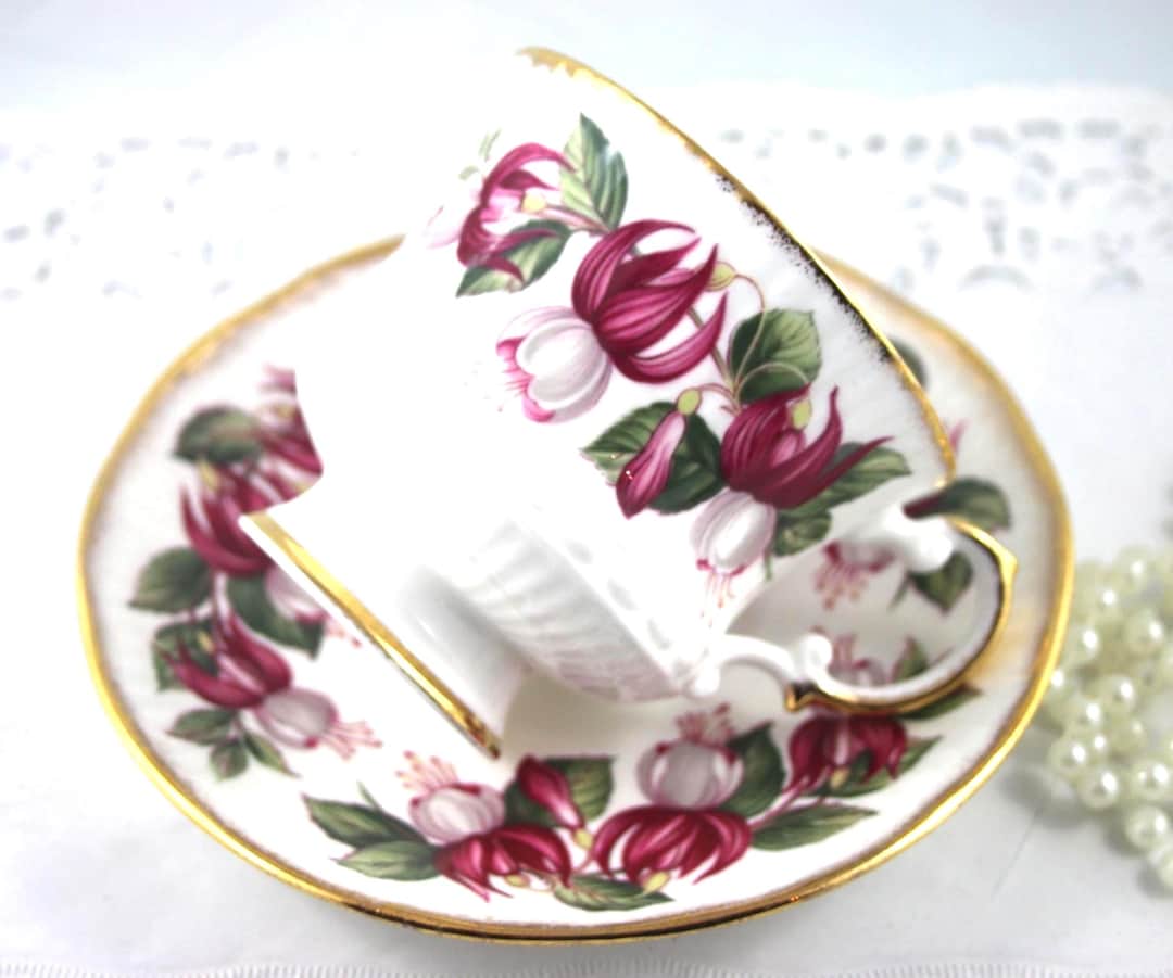 Vintage Elizabethan Bone China Cup and Saucer, Floral, Gold Rim
