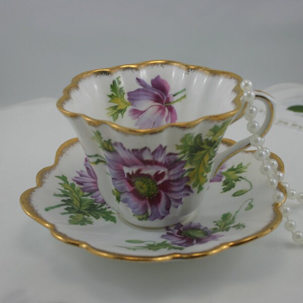 Reserved for Des.Vintage, Floral Teacup & Saucer, Gold Rich, Fine Bone English China  made by Rosina.