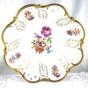Rosenthal,  4 Legged Beautiful Large Floral Bowl, Gilded Edges, Bone German China made in 1950s