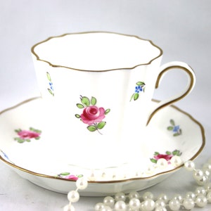 Wedgewood Small Floral Duo, Floral on White, Gold Rims, Bone English China made in 1960s