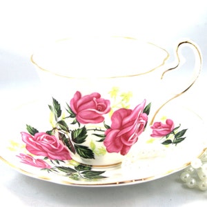 Adderley, Beautiful Duo,  Pink  Rose Theme, Gilded Edges, Bone English China made in 1960s