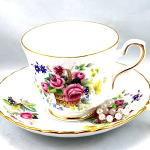 Royal Stafford Floral Duo, Gold Rims, Bone English China made in 1960s