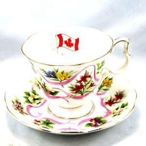 Royal Albert Special Edition  Cup & Saucer,  Our Emblems Dear Pattern, Gainsborough  Shape, Gold Rims, Bone English China made in 1970s