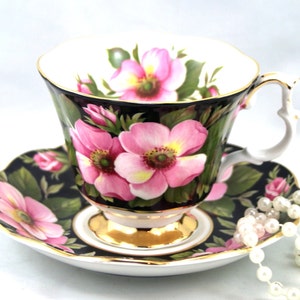Royal Albert Alberta Rose Tea Cup Duo: 1970s Bone China