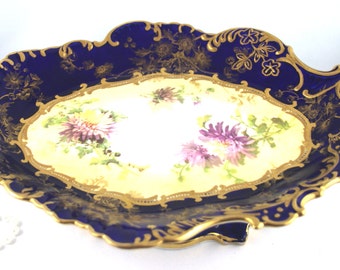 Vintage Hammersley Compote: Cobalt Blue Gilded Bone China, 1939s