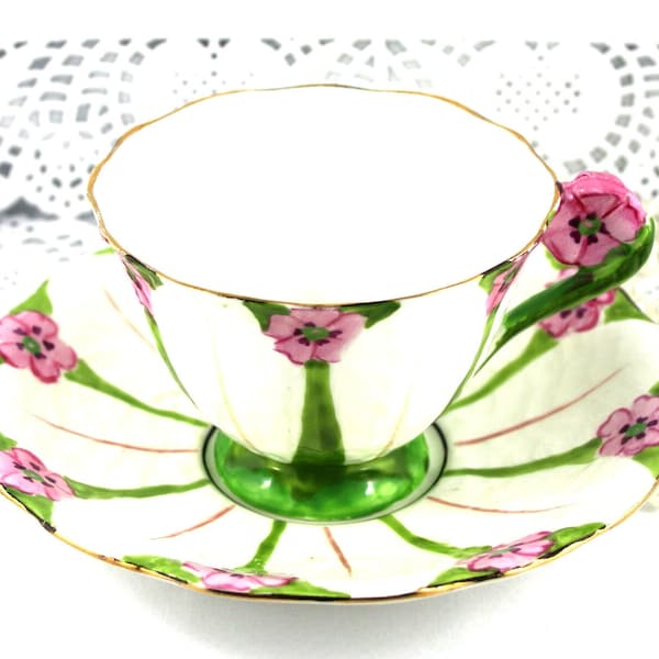 Atlas China, Absolutely Gorgeous Floral  Duo, Pink Flower Handle,  Pink Floral Design, Gold Rims, Bone English China made in 1950s