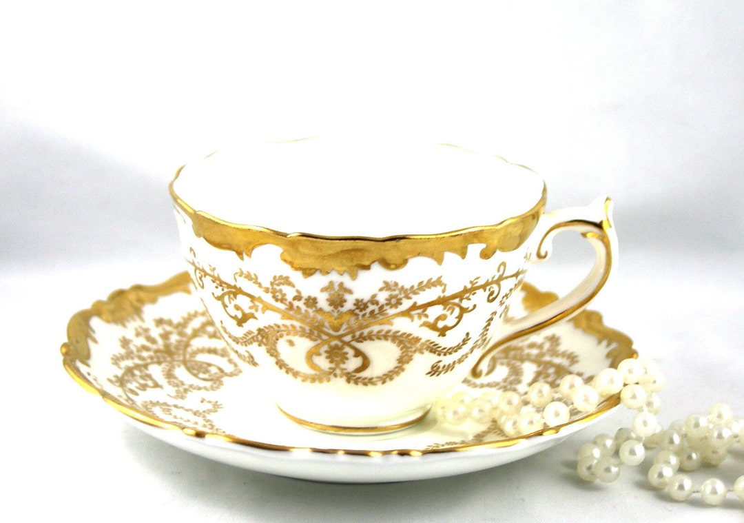 Coalport Anniversary Bone China Duo: Gilded English Teacup, 1960s