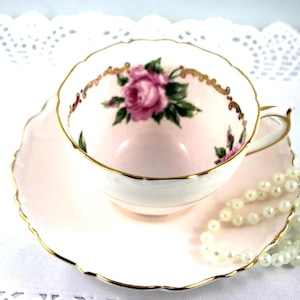 E.B Foley Lovely Floral Duo, Pink Rose Accent on Pink  Borders, Gold Rims, Bone English China made in 1960s