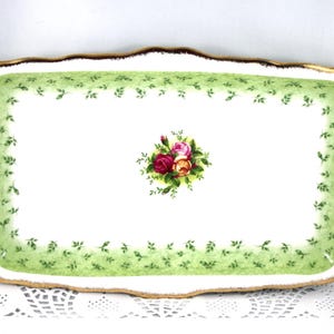 Royal Albert Beautiful Floral Tray, Old Country Roses Pattern, Nicely Decorated Edges, Gold Rims, Bone English China made in 1960s