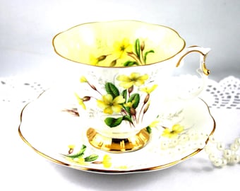 Royal Albert Primrose Bone China Duo: Floral Tea Cup & Saucer