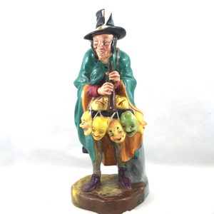 Royal Doulton Vintage Collectible Figurine, The Mask Seller  Theme, Bone English China made in 1950s