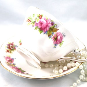 Royal Albert Vintage Duo, Delicate Floral Pattern, Avon Shape, Gold Rims, Bone English China made in 1940s