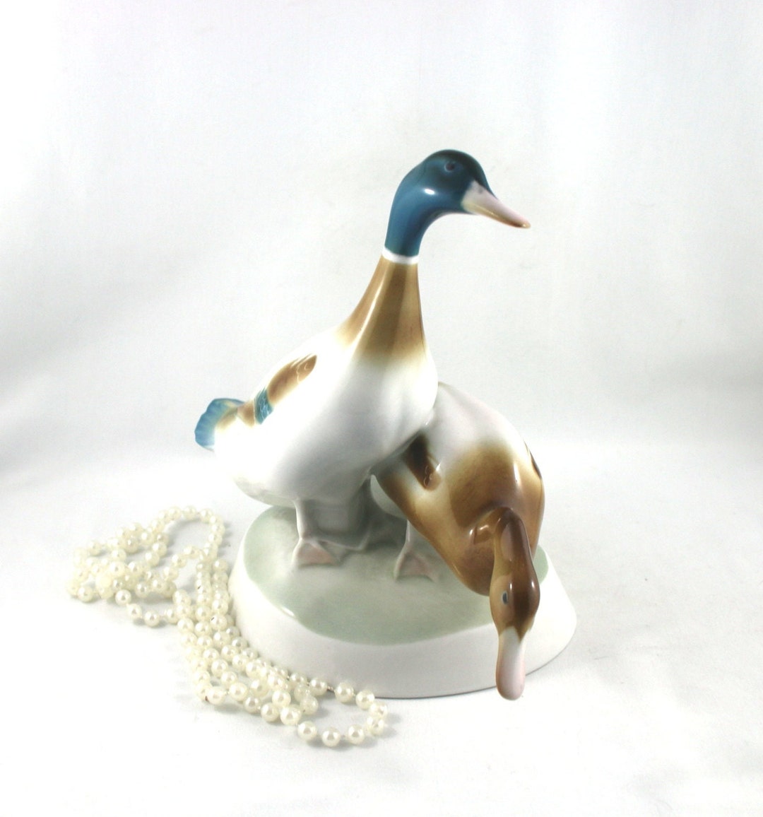 Vintage Aquincum Hand-painted Duck Figurine Pair, Hungarian Bone