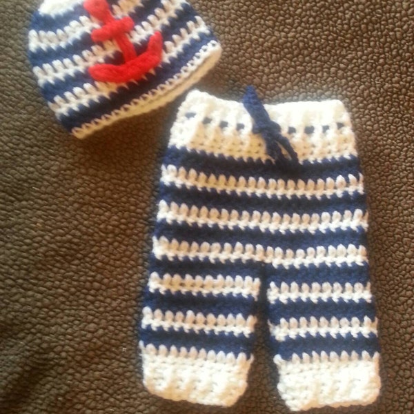 Newborn sailor/nautical pant and hat set