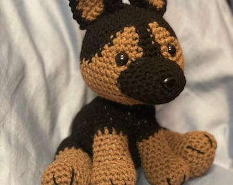 Handmade Crocheted German Shepard inspired stuffed toy/plushie