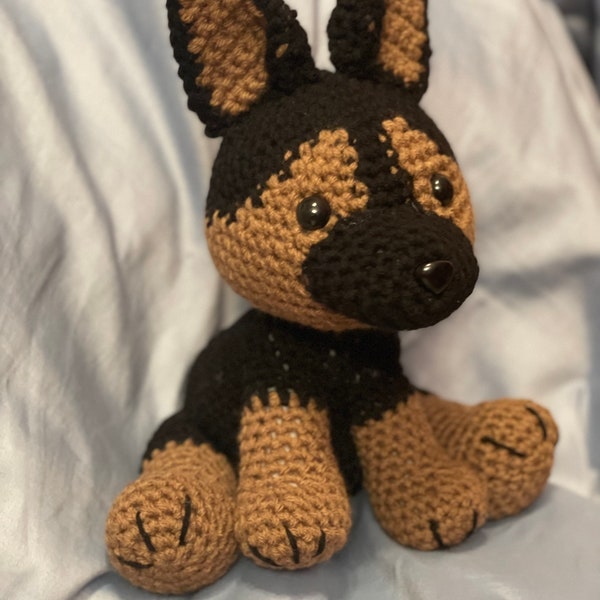 Handmade Crocheted German Shepard inspired stuffed toy/plushie