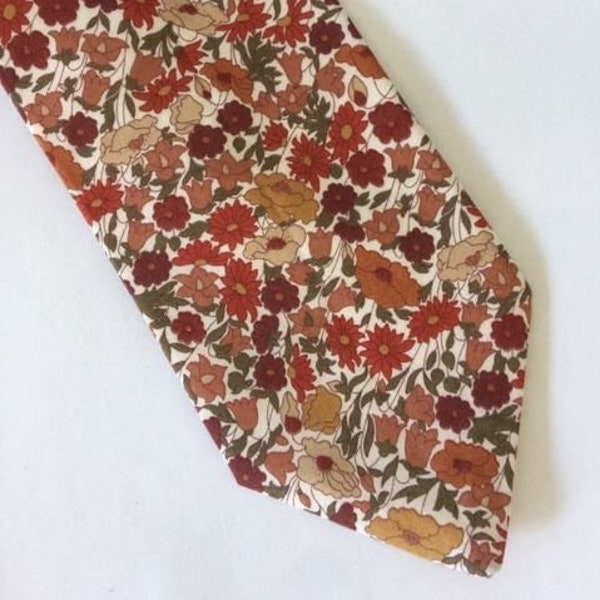 Liberty print  Men's Necktie  made in Poppy & Daisy ~ floral necktie in autumnal colours