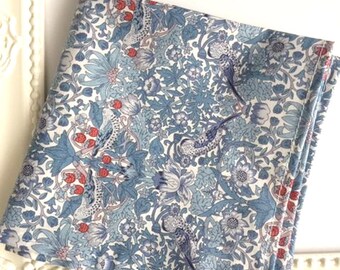 Men's Pocket square / hankerchief in   Liberty Print  "Strawberry thief" design ~ blue  colourway ~ pochette ~ wedding