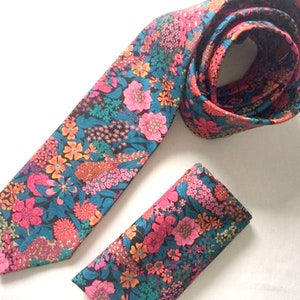 Liberty of London fabric ~ handmade  Men's  Necktie in Ciara ~ teal, pink and blue   floral   colourway ~ men's tie ~ necktie ~ cravat