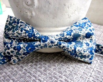 Pre tied bowtie in "Emma and Georgina   " -  blue  Floral bowtie / papillion /neoud ~ wedding bowtie ~ blue colorway